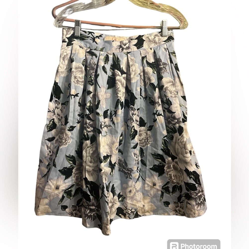 WOMEN'S GRACE KARIN BLUE WITH WHITE FLORAL PRINT PLEATED SKIRT POCKETS SMALL
